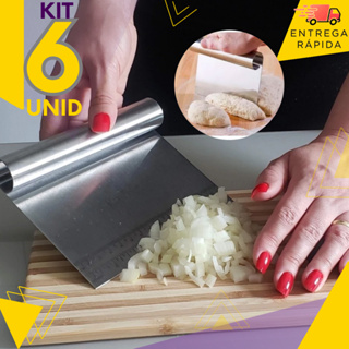 Pacote 6 Espatula Raspadora Cortador Aparador Separador Inox Régua 15cm Alimentos Massas Legumes em Oferta na Shopee
