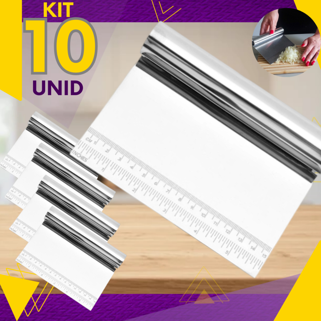 Kit 10, 5 ou 2 un - Espatula Aparadora Raspadora Cortadora Inox Régua 15cm Alimentos Massas Legumes