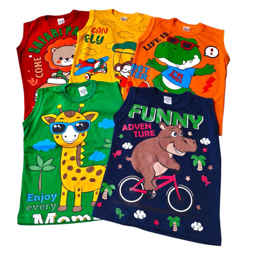 kit com 5 regatas infantis de menino temática de bichinhos em Oferta na Shopee