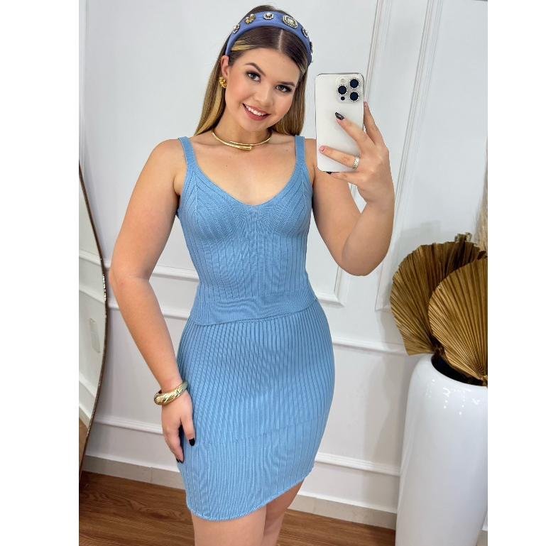 conjunto feminino tricot verão saia e cropped tricô modal fresquinho confortavel elegante