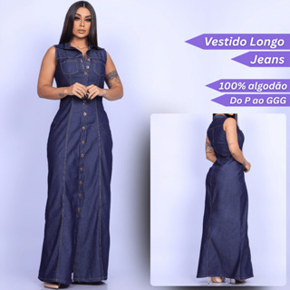 Vestido Longo Jeans Sem Lycra Casual Moda Evangélica Claro e Escuro Comportada Feminino em Oferta na Shopee