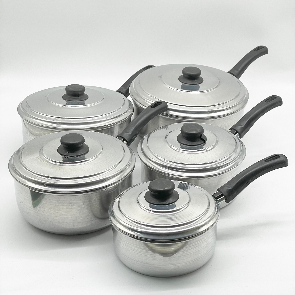 Conjunto com 5 Caçarolas de Alumínio Polidas com Tampa | Linha Polida | C/ Cabo | Indústrias Fênix