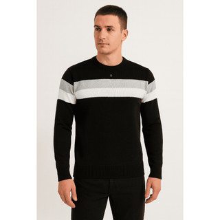 Blusa de Frio Masculina Sueter Masculino Tricot Listrado Cinza e Branco Roupa Masculina Inverno