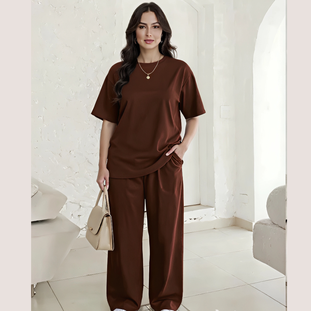 Conjunto Blusa feminina over e Calça estilo pantalona em Oferta na Shopee