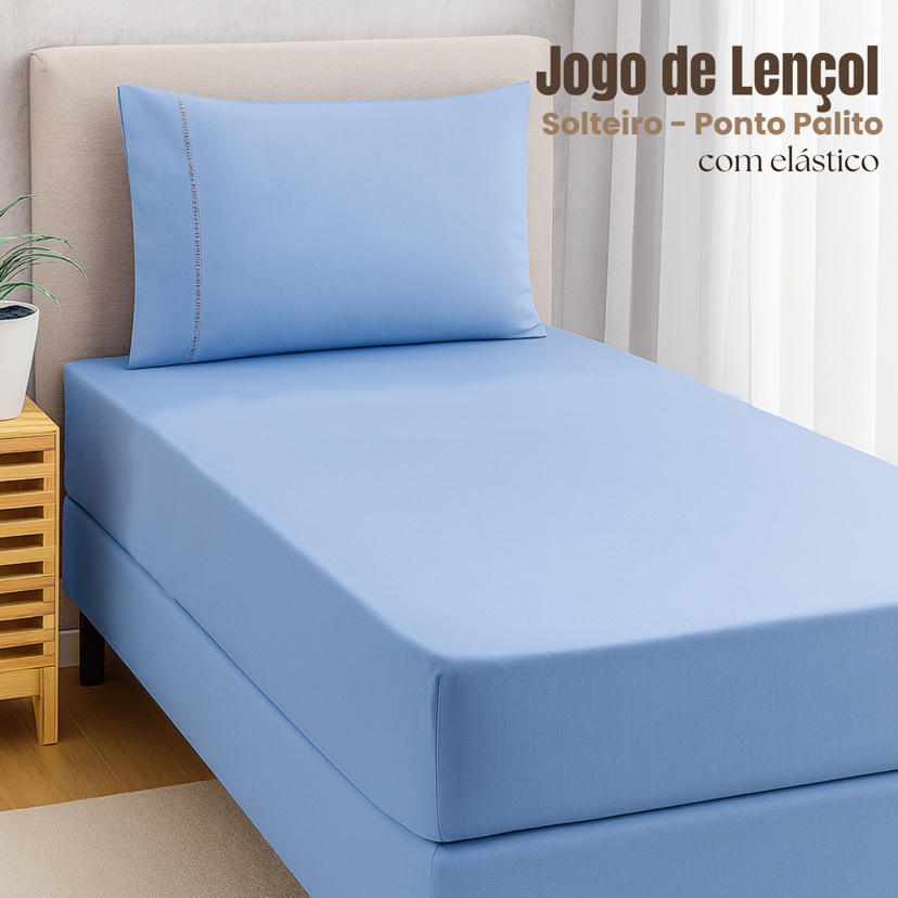Jogo de Cama SOLTEIRO Ponta Palito 2 Peças 100% Algodão com Elástico Roupa de Cama- Atacado