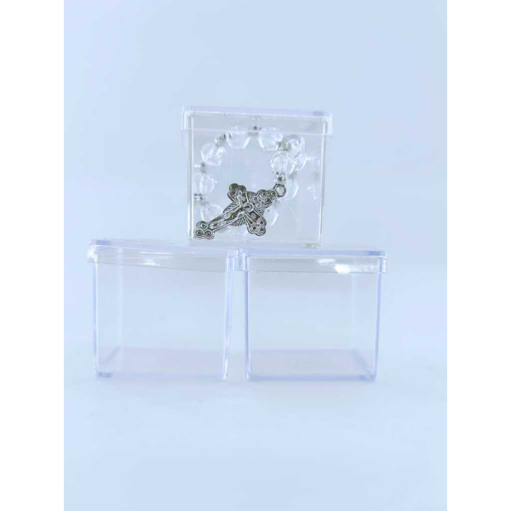 25 Kits Caixa acrílico 3x3 + mini terço Artesanal MIÇANGAS Tercinho Batismo — imagem 2 de 2