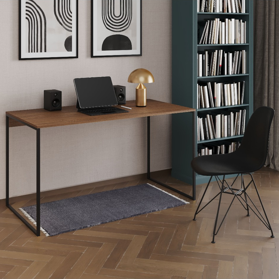Mesa Escrivaninha Industrial 120x53cm + Cadeira Eames Eiffel Base Ferro Escritório Home Office