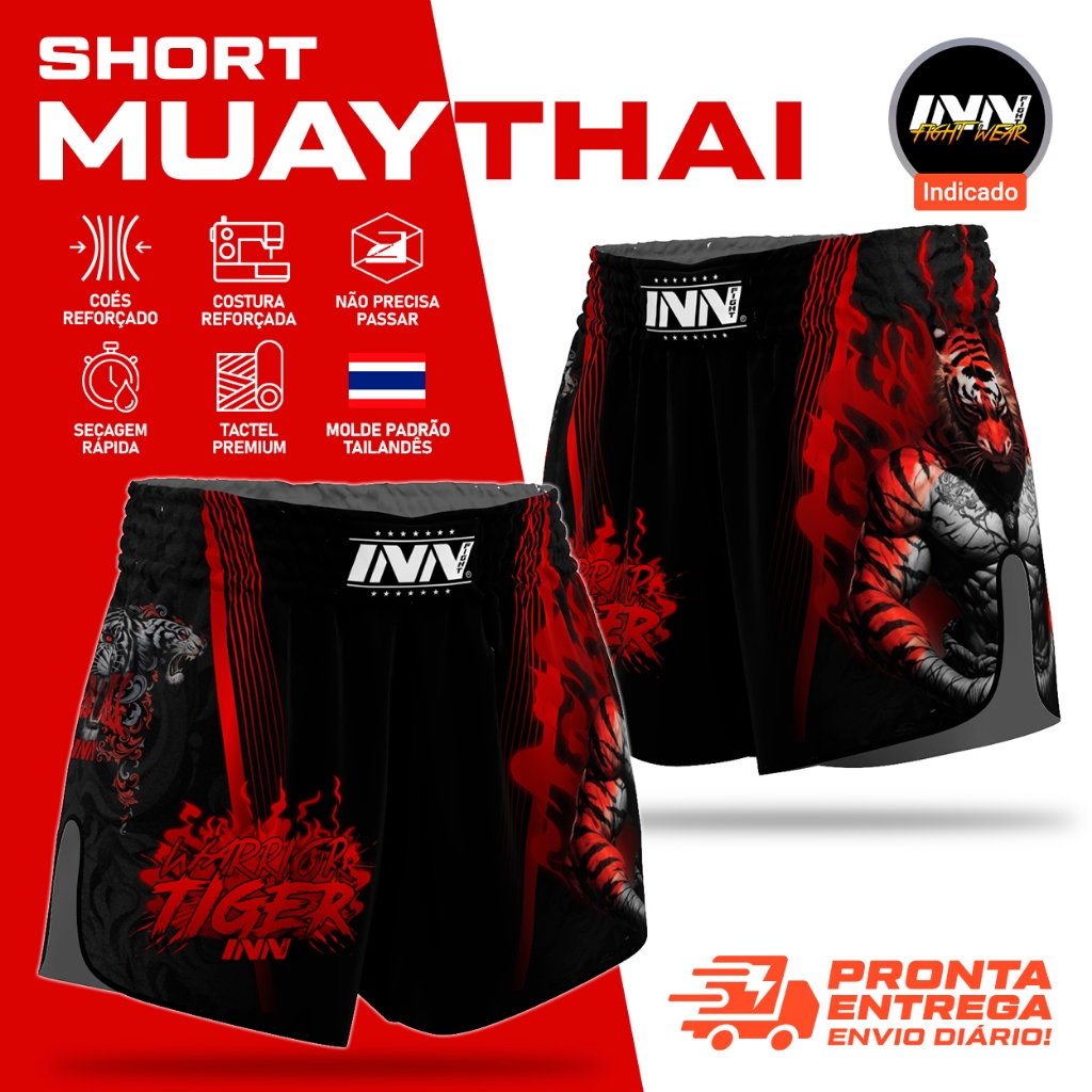 Short Bermuda Muay Thai Warrior Tiger Inn Fight Tailandês Unissex