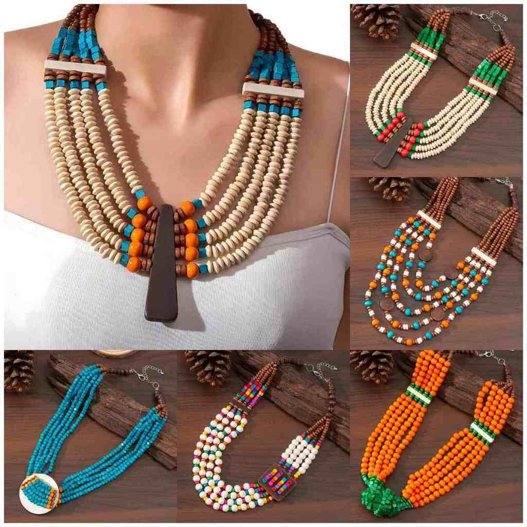 Colar Étnico com Contas Coloridas - Moda Tribal Feminina Boho Chic em Oferta na Shopee