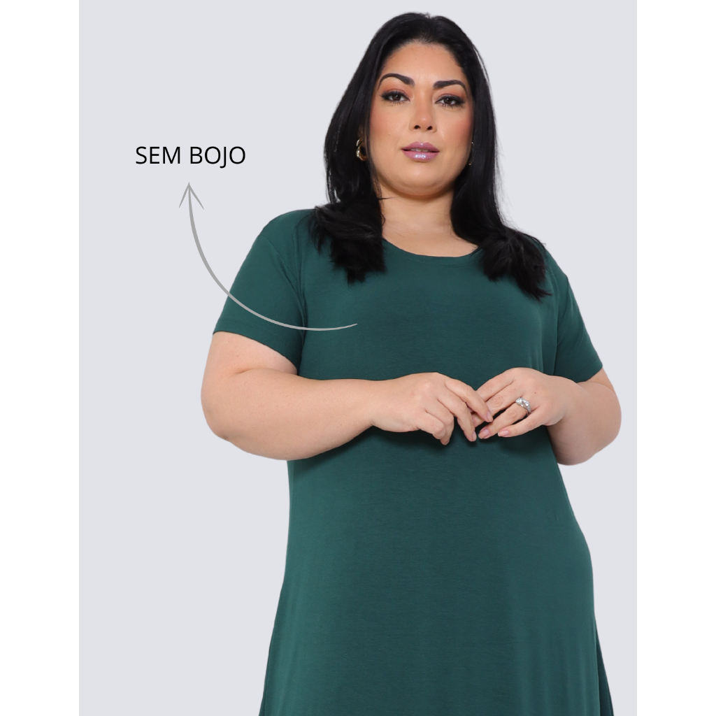 Vestido Longo Liso Manga Curta Plus Size GG ao G3 Soltinho Moda Verão Casual Elegante