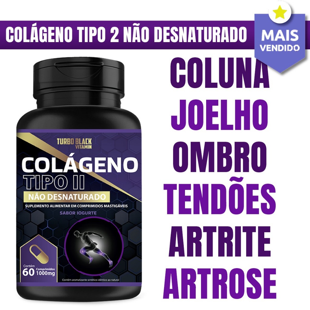Colágeno Tipo 2 Não Desnaturado 40mg Turbo Black Iogurte Indicado Articulações Tendões Joelho Lombar