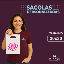 100 Sacolas plástica 20x30 cm pequena Personalizada com meu logo alça vazada boca de palhaço