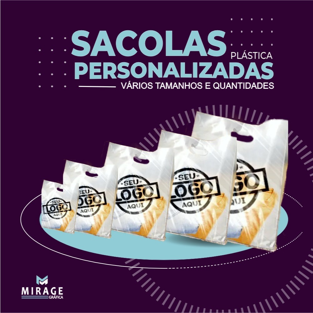 Sacola  Plástica Personalizada para Loja com logo alça Vazada / Boca de Palhaço 50 unid