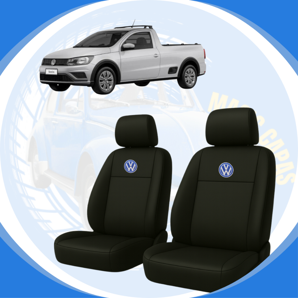 Jogo de Capas para Banco 100% Couro Toda Linha Volkswagem Cabine Simples Saveiro G2/g3/g4/ G5/g6/g7 com Logo