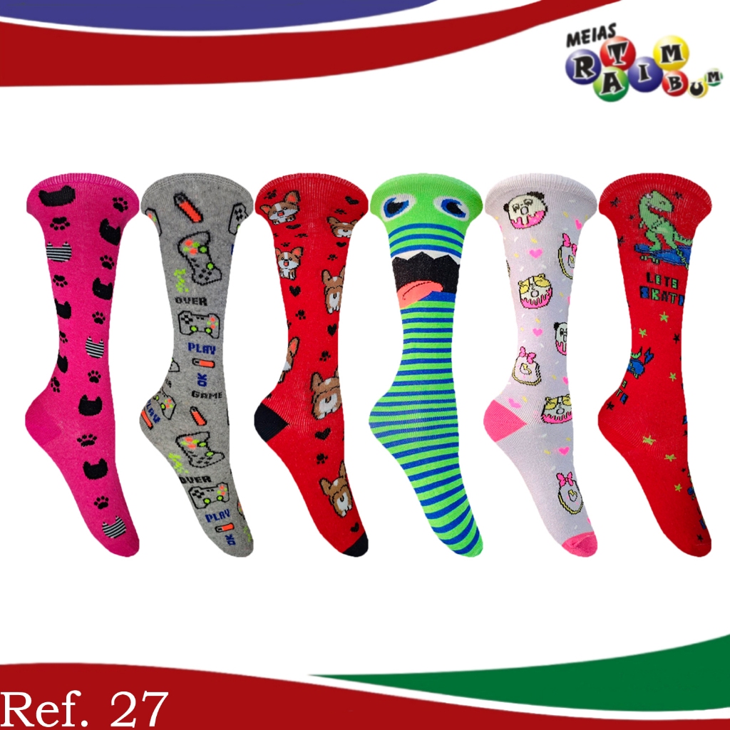 Kit Meias 3/4 Infantil em Algodão – Coloridas, Divertidas e Estampadas para Meninas e Meninos