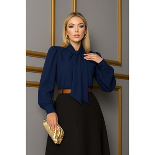 Blusa Camisa Azul Marinho Laço Gravatinha Manga Longa Com Botão Bufante Princesa Renda Social Romântica Evangelica em Oferta na Shopee