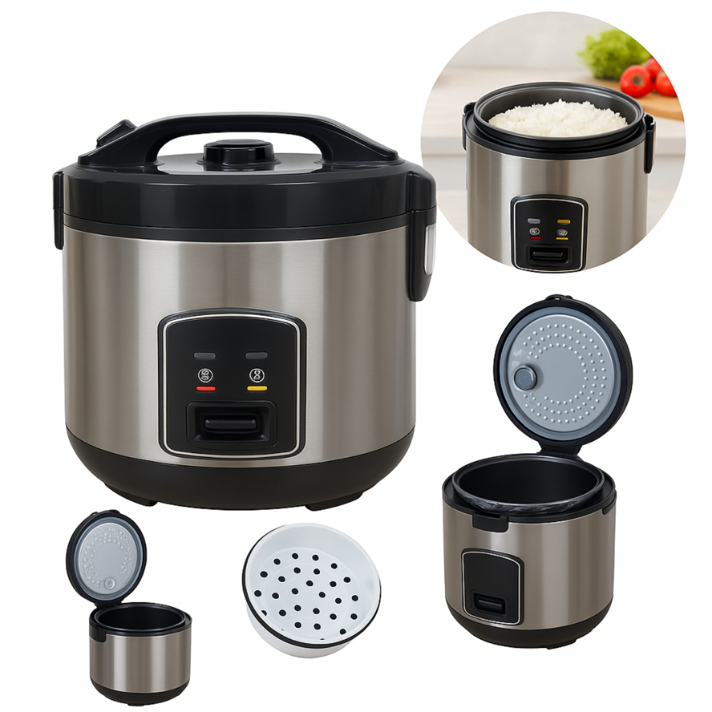 Panela Elétrica De Arroz Preta Antiaderente Compacta 1 Litro 400w 127v 220v Cozimento Vapor Aquecer