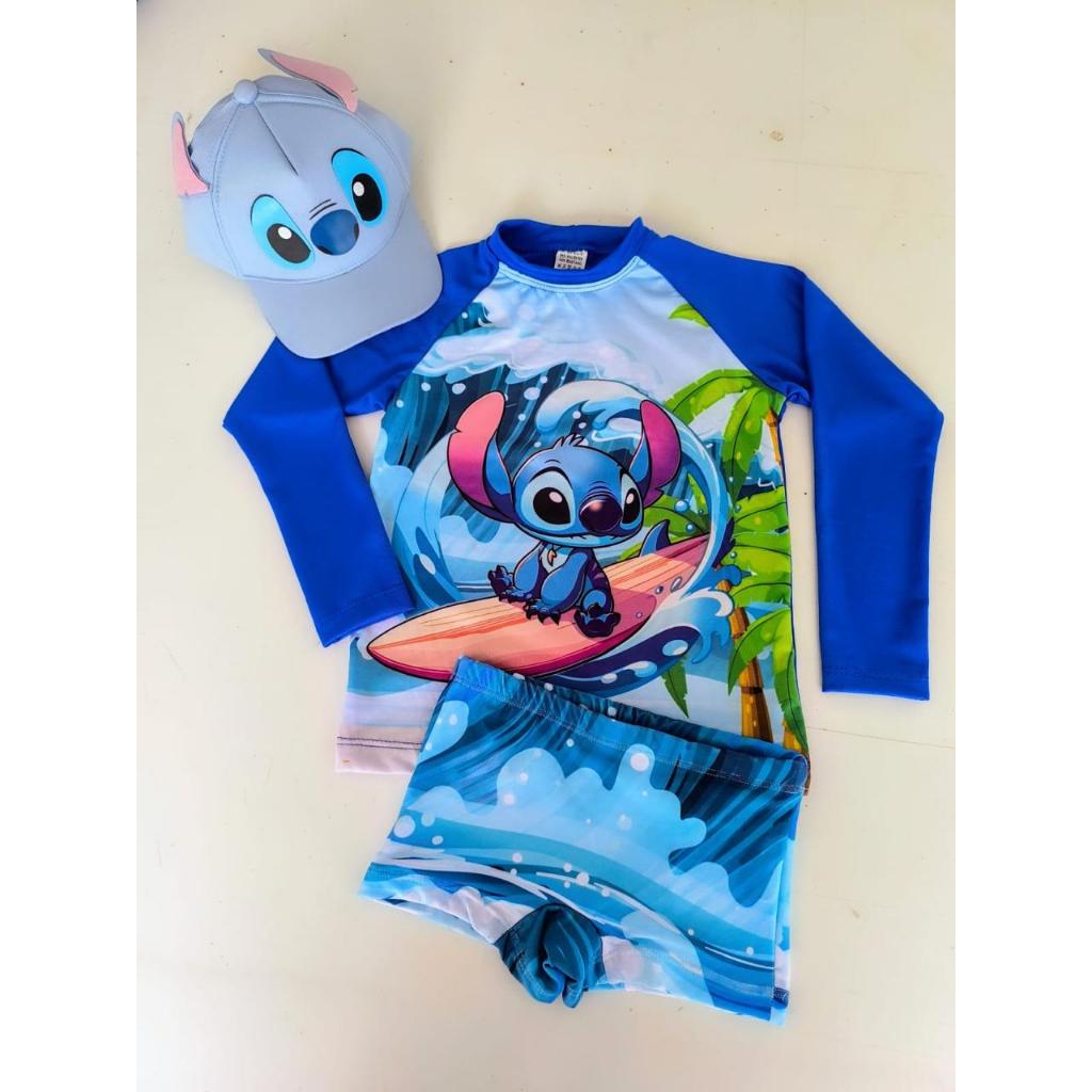 Kit Sunga Infantil + Blusa com Proteção Solar Infantil + Boné Personagens Blusa proteção Solar Masculina Infantil