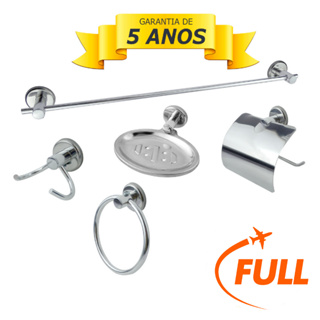 Kit Para Banheiro Acessórios de Metal Aço Inox 5 Peças COMPLETO Cdg. 750 em Oferta na Shopee