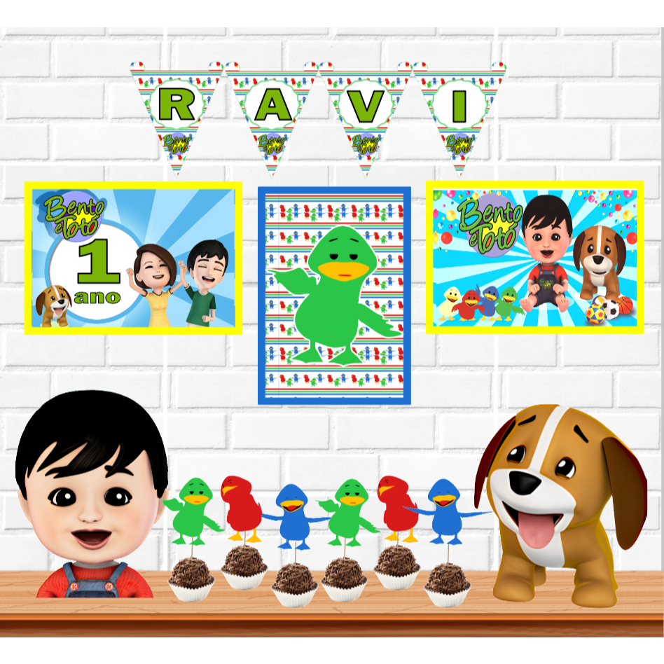 Bento e Totó kit festa na mesa decoração infantil só um bolinho mimo personalizado para aniversário e mesversário
