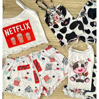 Pijama Feminino baby doll sexy croped e short verão stitch, vaquinha, vitória Secret em Oferta na Shopee