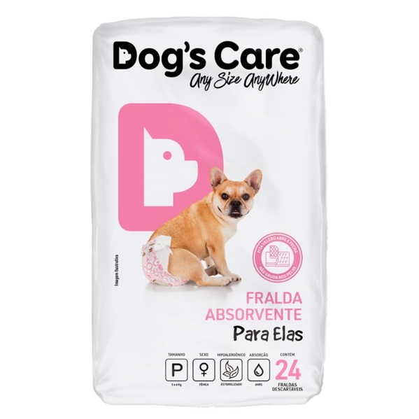 Fralda Higiênica Para Cães Pet Fêmea Dog's Care - Tam: P - 24 Unids - Alta Absorção e Anti-Alérgico
