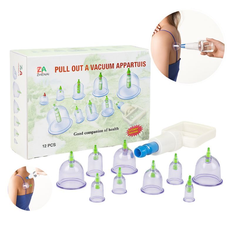 Kit 12 Ventosas Terapêuticas Ventosaterapia Massagem Acupuntura Massoterapia Chinesa Vácuo Sucção + Bomba - Zhenai - em Oferta na Shopee