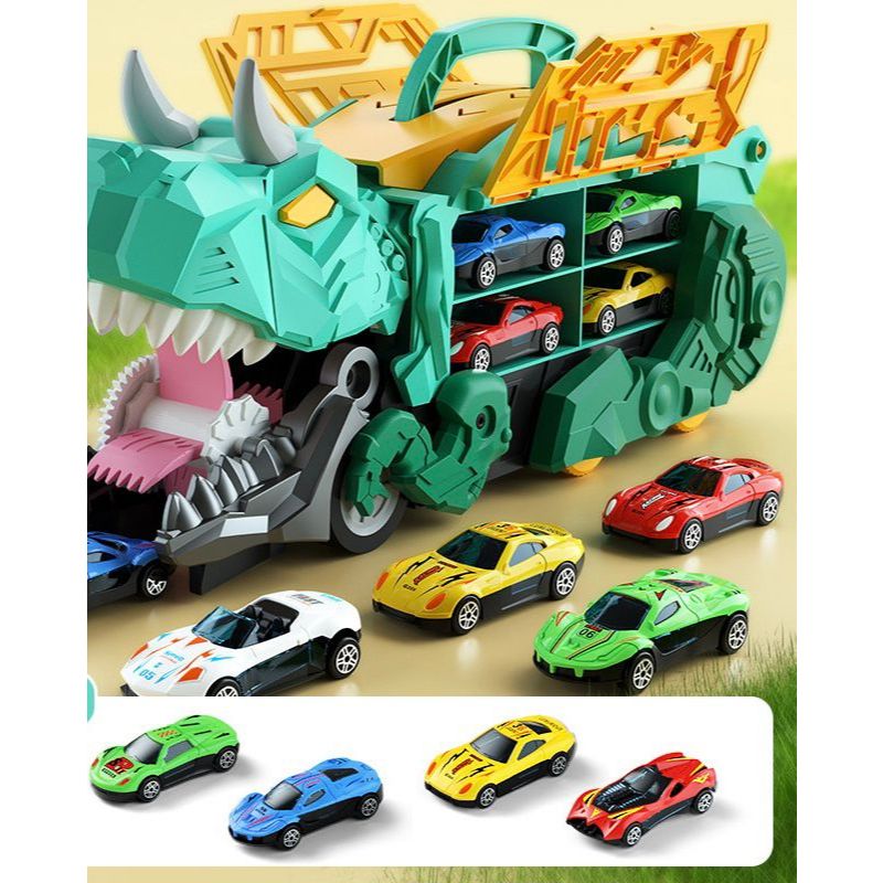Caminhão Dinossauro engolidor e Porta-carrinhos com 4 Carrinhos.🚚😍🧑🏻