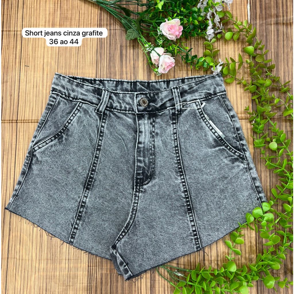 Short jeans cinza grafite sem barra