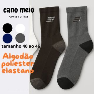 “Kit 3/6/12 Pares Meia Cano Médio Masculina Algodão 75% Poliéster Elastano Tamanho 40-46”