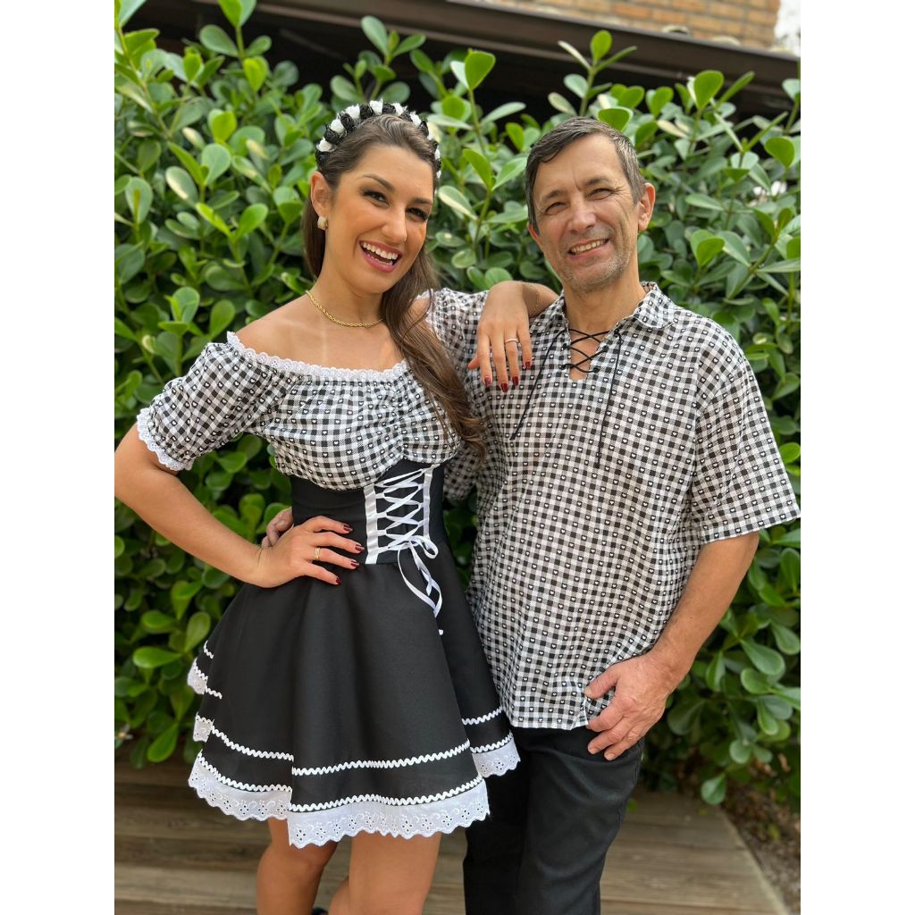 KIT CASAL Vestido Frida RAYSSA + Tiara floral + Camisa Fritz - Roupa alemã Oktoberfest Traje Típico