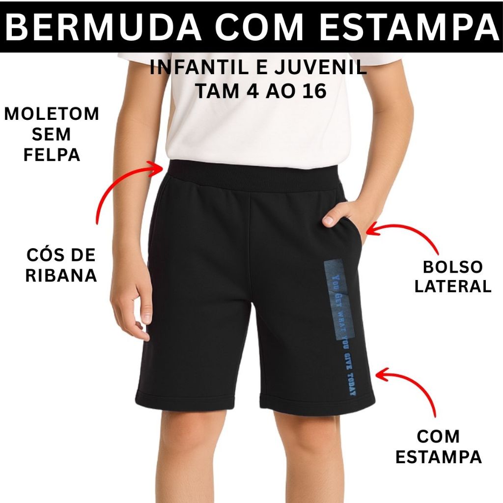 Bermuda Infantil Juvenil de moletom com 2 Bolsos Silk 3265-A