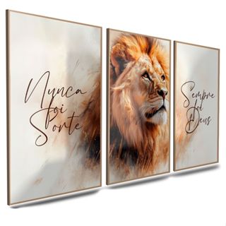 Quadro Decorativo Leão Motivacional Nunca Foi Sorte Sempre Foi Deus Fé Força e Inspiração 122x60 em Oferta na Shopee