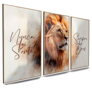Quadro Decorativo Leão Motivacional Nunca Foi Sorte Sempre Foi Deus Fé Força e Inspiração…