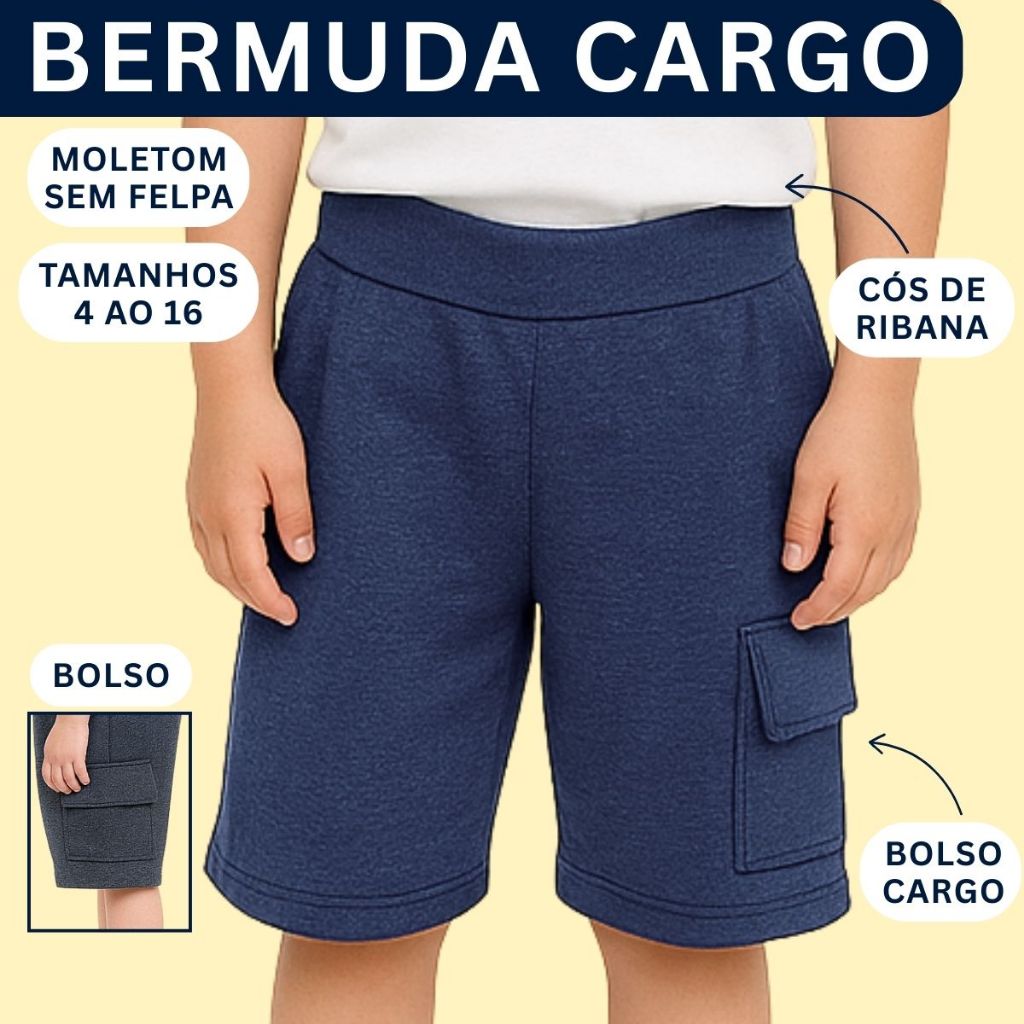 Bermuda Infantil Juvenil Menino Bolso Cargo moletom 3247-A