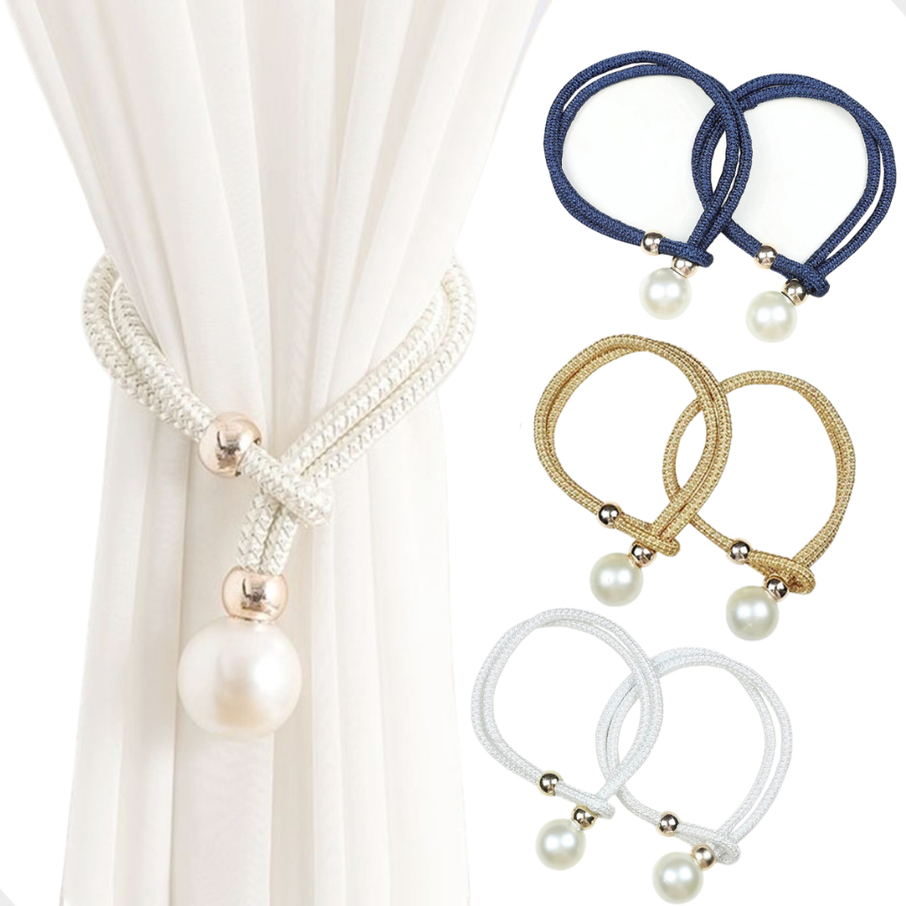 Kit 2 Peças de Prendedor Amarrador de Cortina Pérola  Para sala Quarto e Cozinha com ou sem Imã em Oferta na Shopee