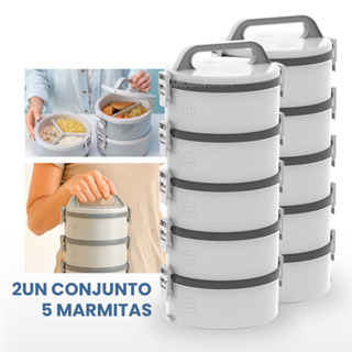 Kit 2un Marmita Térmica 1,5L 5 Andares Marmitex Pote Hermético Vasilha Tampa e Trava Soprano Cinza em Oferta na Shopee