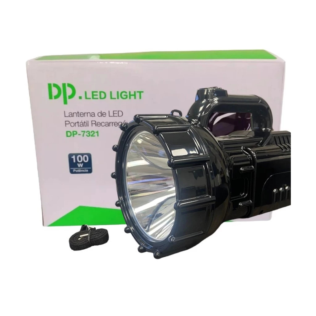 Lanterna Tática Holofote 100w Super Led 3 Níveis Iluminação DP7321