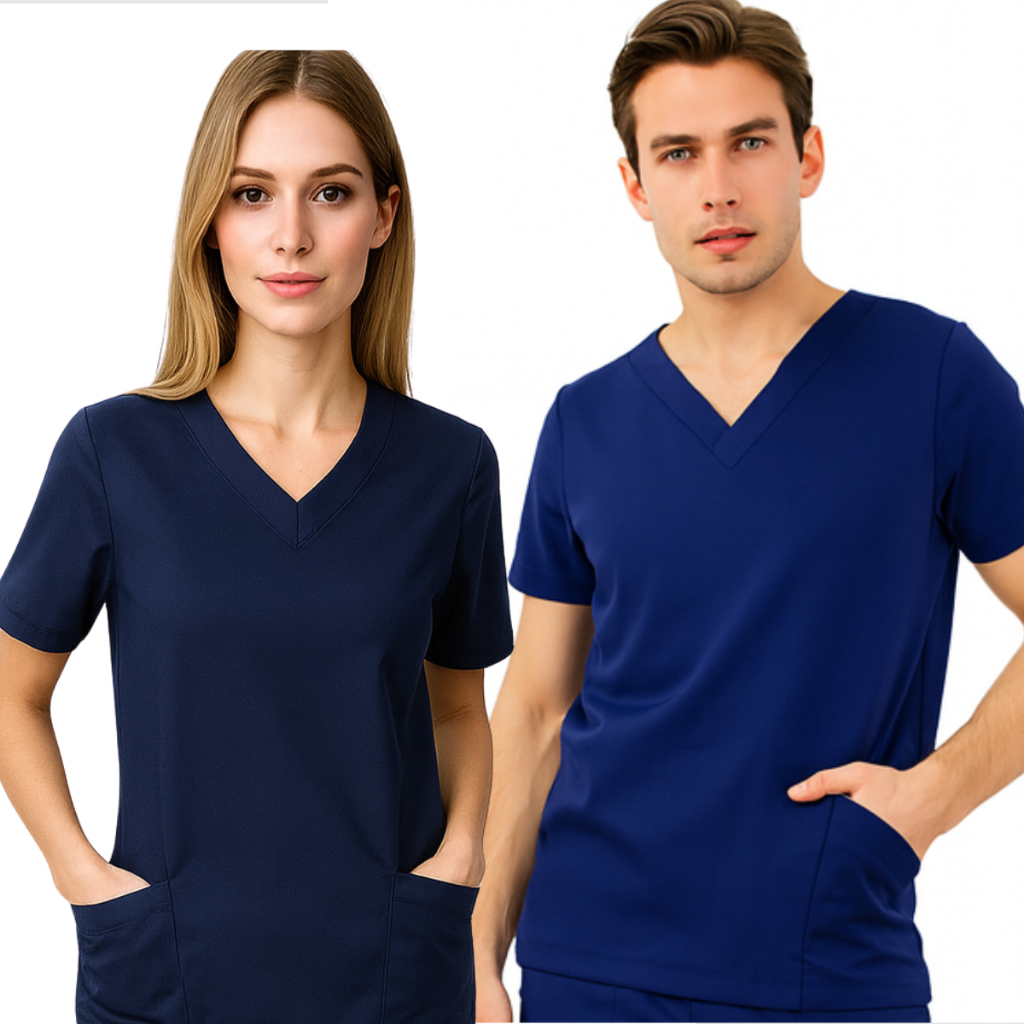 Blusa Scrub Unissex Uniforme Com Elastano Decote V Área Médica Veterinária Cuidadora Babá