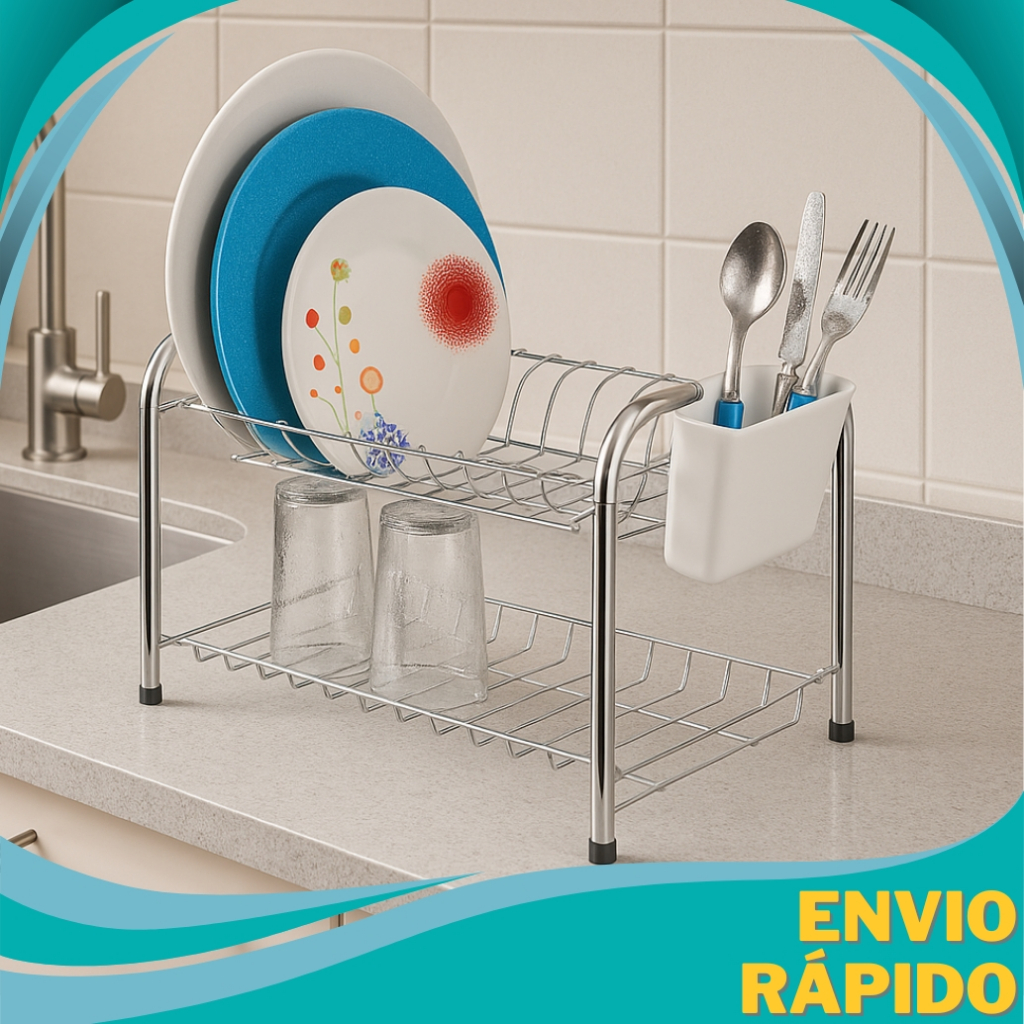 Escorredor de Pratos e Copo Desmontável Inox Plástico Branco Resistente Não Enferruja Porta Talhere