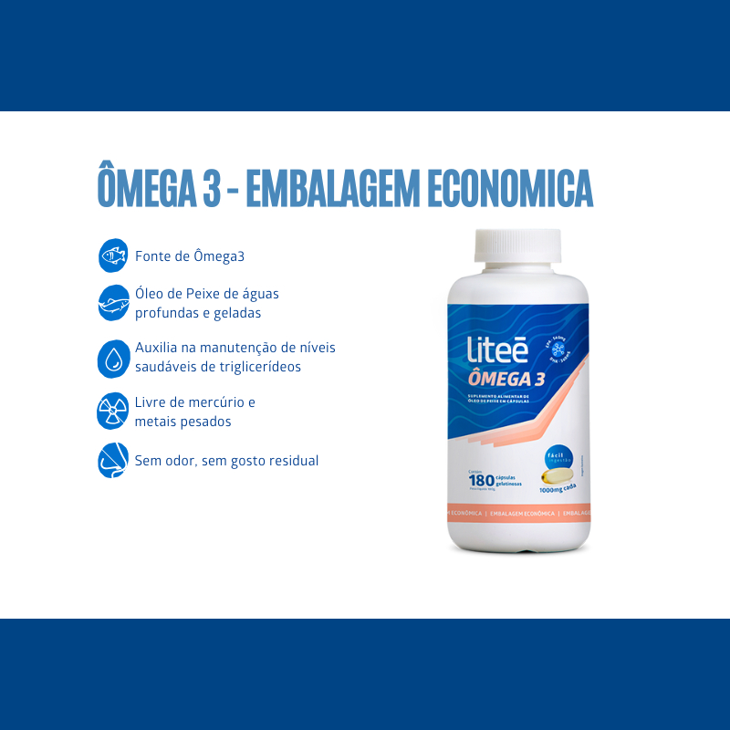 ÔMEGA 3 180 Cápsulas Gelatinosas - EMBALAGEM ECONÔMICA