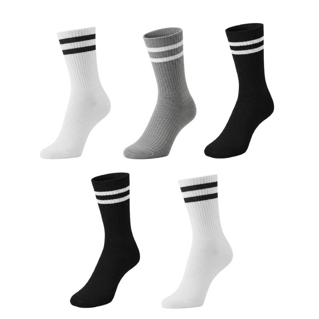 Kit 5 Pares Meias Listradas Cano Médio Algodão Academia Cross Skate Caminhada Rua hip hop 2 Listras em Oferta na Shopee