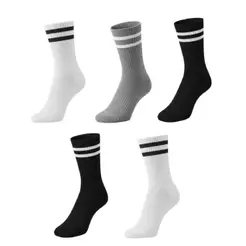 Kit 5 Pares Meias Listradas Cano Médio Algodão Academia Cross Skate Caminhada Rua hip hop 2 Listras