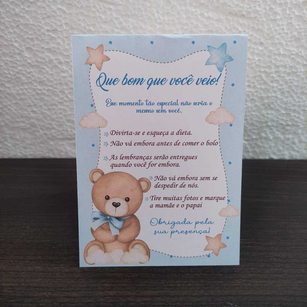 10 Centro de Mesa ursinho, Plaquinhas de Agradecimento Personalizadas Chá Revelação URSINHO MARROM, AZUL, VERDE E ROSA