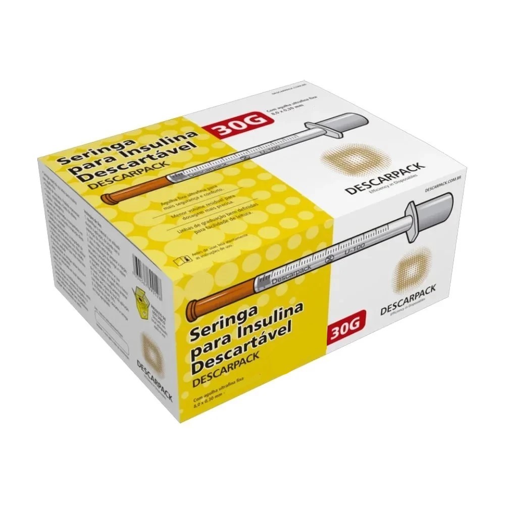 Seringa Descartável Para Insulina 8 x 0.30 30 G 0.5 mL 50 UI Com 50 Unidades Descarpack em Oferta na Shopee