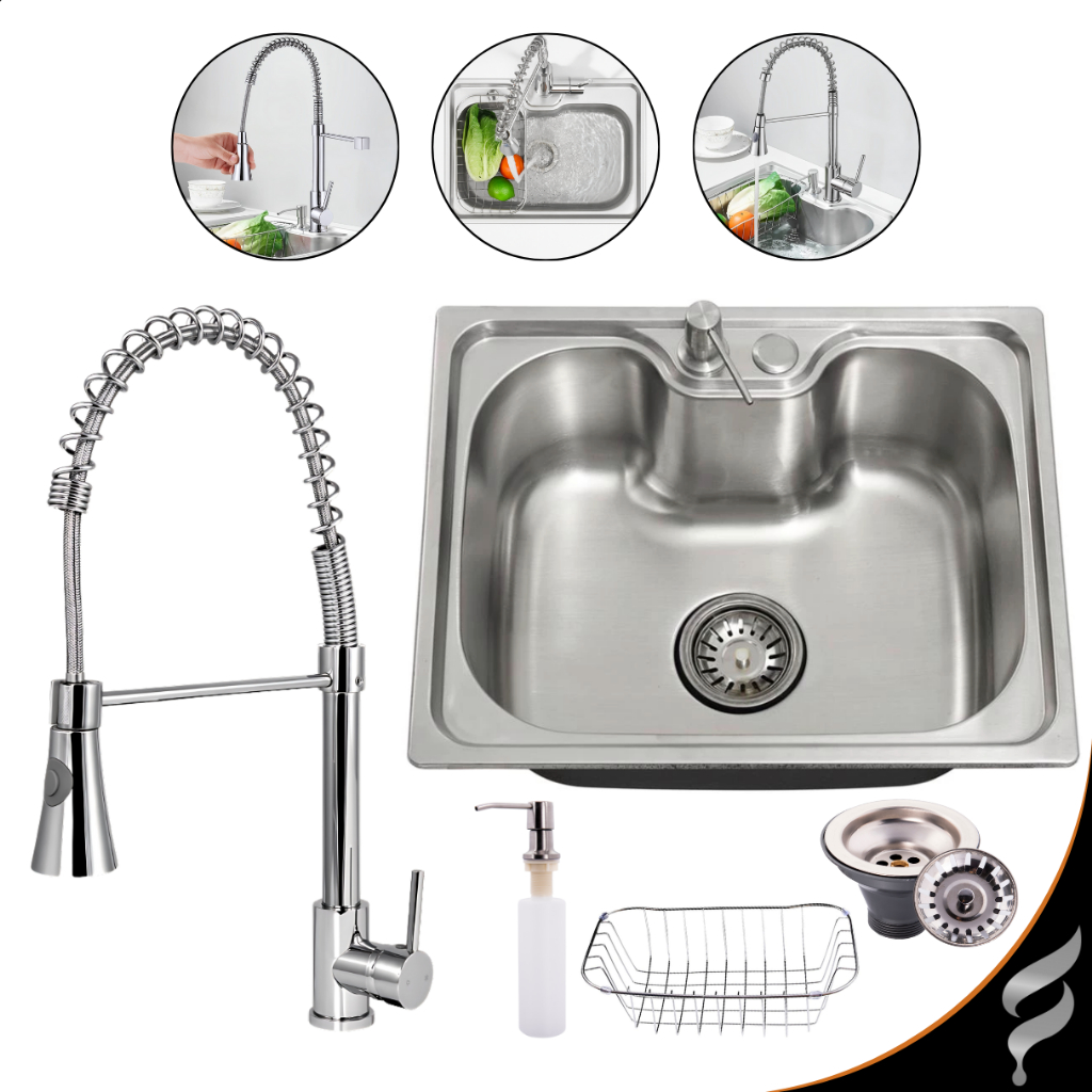Kit Cuba Pia Cozinha Gourmet Aço Inox 50x40cm Escovada Com acessórios e Torneira Gourmet Monocomando