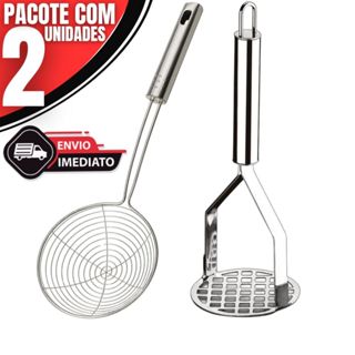 Kit 2 Utensílios de Cozinha Inox – Escumadeira de Fritura + Amassador de Batata em Oferta na Shopee