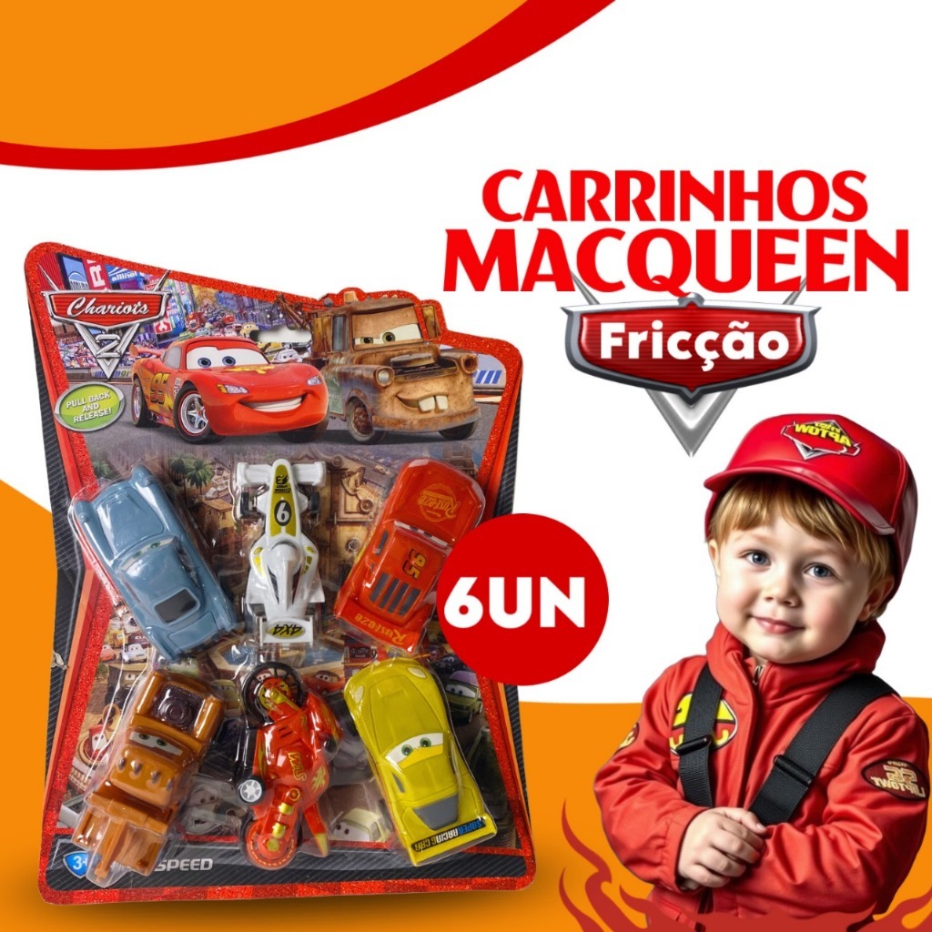 Kit 6/8 Carrinhos Fricção Filme Carros Mcqueen E Seus Amigos Brinquedo Infantil Macqueen