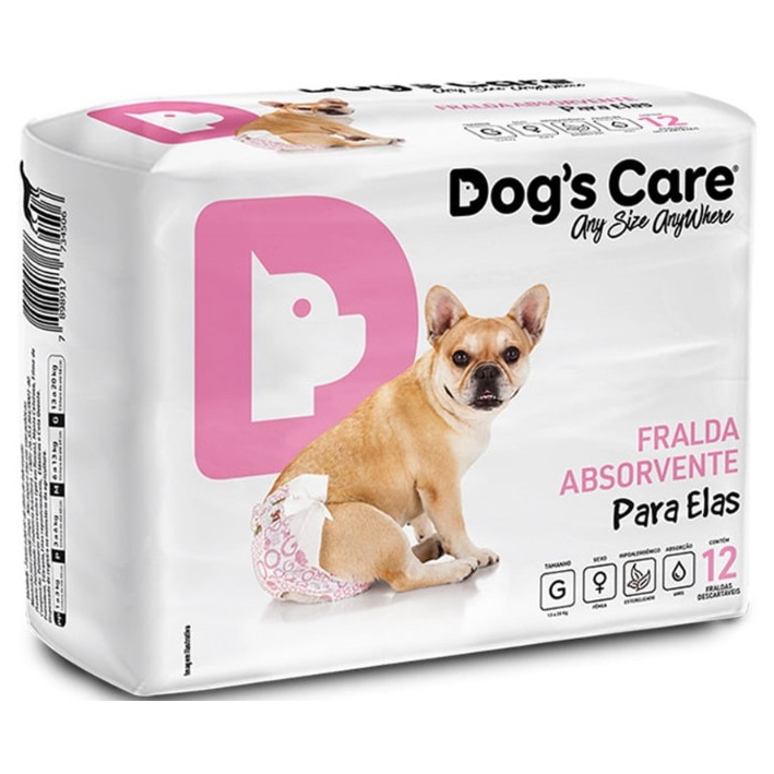 Fralda Higiênica Para Cães Pet Fêmea Dog's Care - Tam: G - 12 Unids - Alta Absorção e Anti-Alérgico