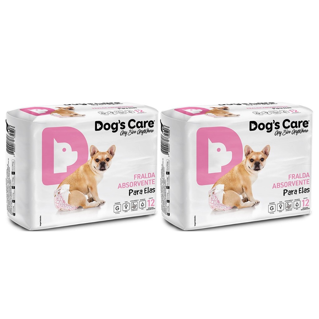 Fraldas Higiênicas Dogs Care Fêmea 12 unidades - Tam. G | Kit Com 2 Pacotes - Total 24 Unidades | Alta Absorção